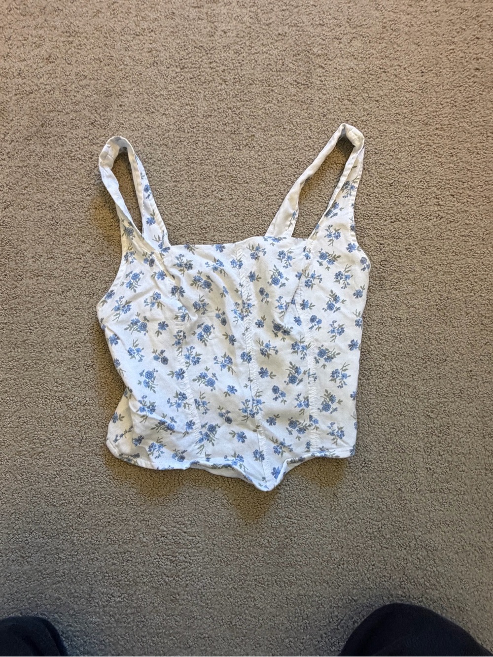 Hollister White Tank Top with Blue Floral Print